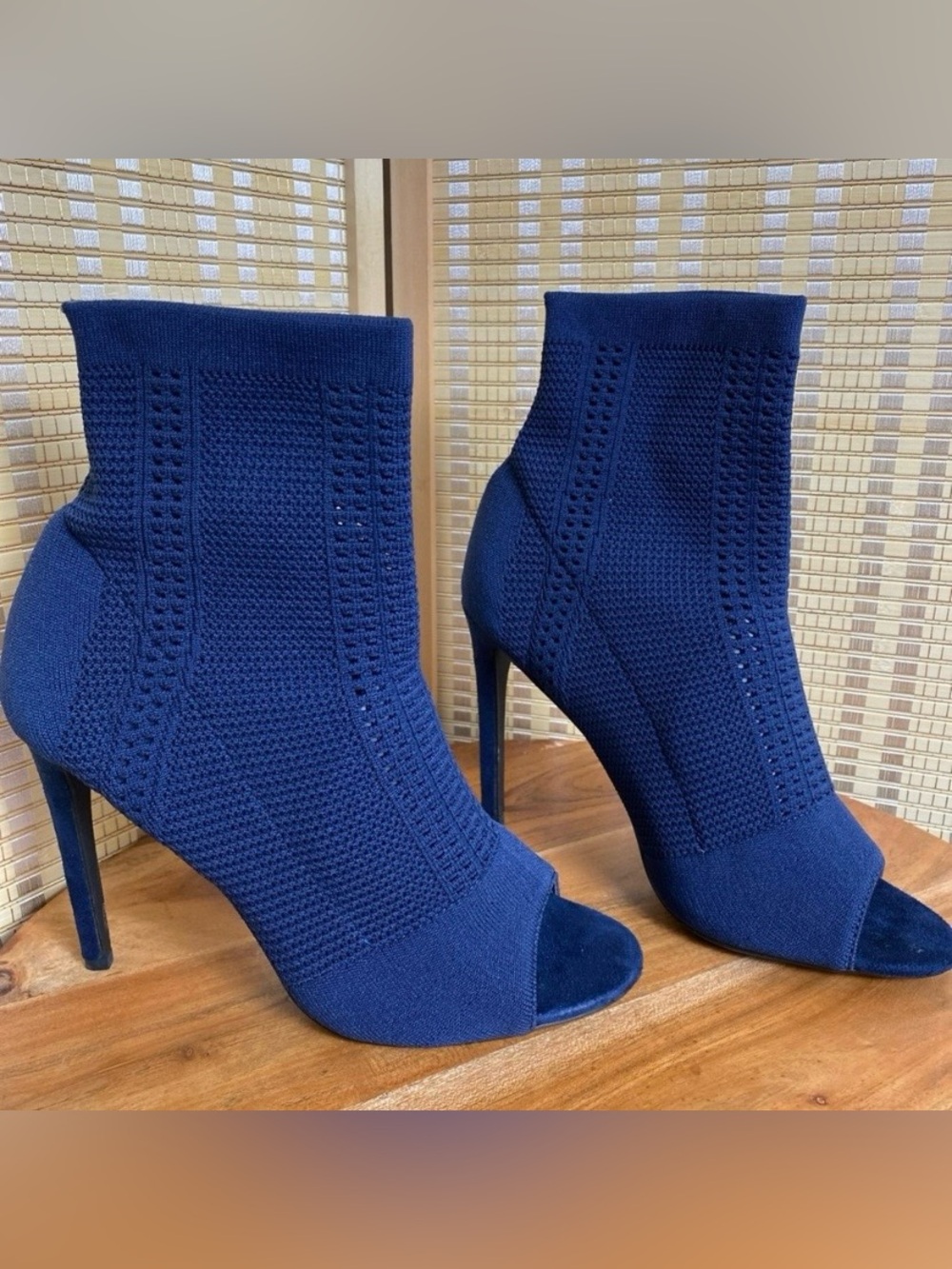 Cape Robbin Blue Knitted Peep Toe Stiletto Sock Bootie Size 10